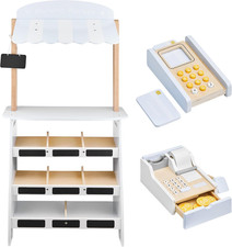 Bancarella in Legno per Bambini Con Registratore Di Cassa, Terminale E Lavagna –