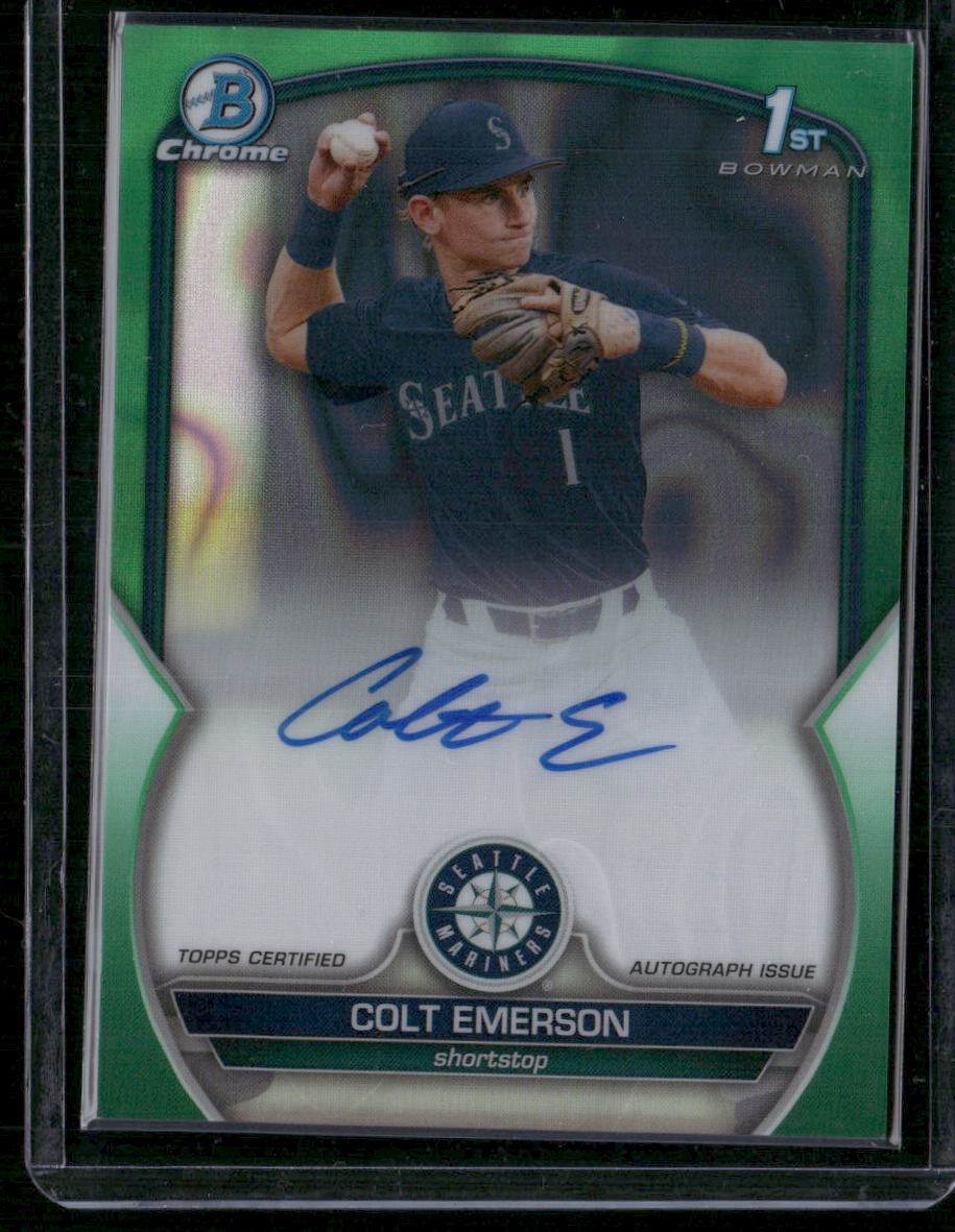 2023 Bowman Draft #CDA-CE Colt Emerson Chrome Prospect Auto Green Refractor #/99