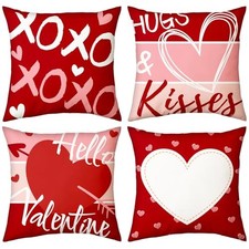Valentine's Day Throw Pillow Covers 18x18 Inch Set of 4 Hello Valentine Hugs 