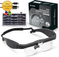 Magnifying Glasses with Light, Rechargeable Head Magnifier Glasses with 3 LED Li