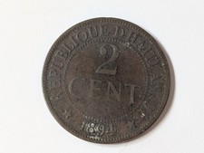Haiti Haitian Bronze 2 Centimes 1894 - A  Paris Mint  KM#49 Antique Coin 