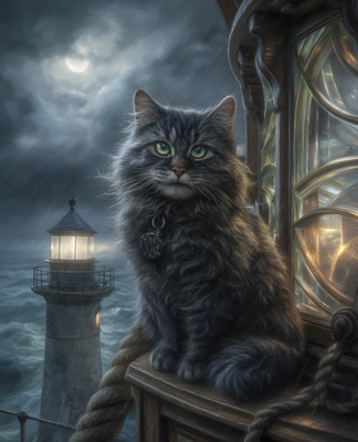 #ad #ad 8x10 Cat On Ledge Looking At Lighthouse Art Print Wall Decor 358678284 $6.95