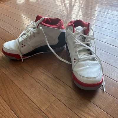 Jordan Air Jordan Sz 7 Mid Top White Red Black Leather Sneakers 599606-101