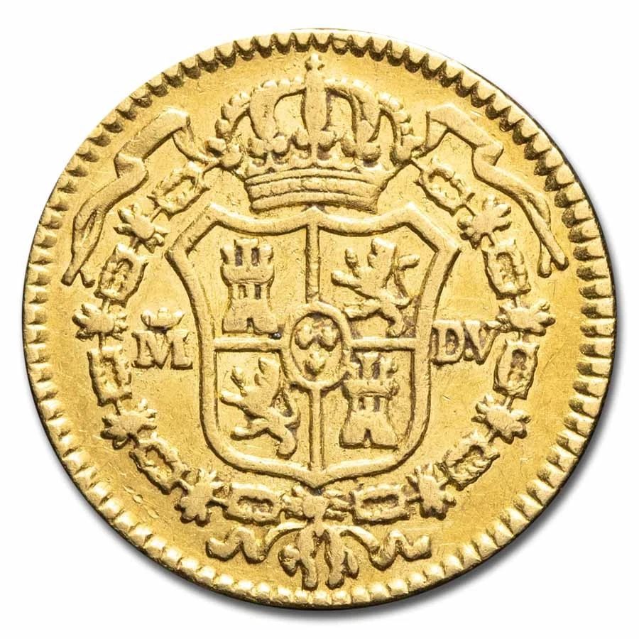 1700-1870 Spain Gold 1/2 Escudo Avg Circ (Random) - Image 2 of 2