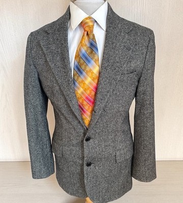 Vtg Gap Gray Herringbone Tweed Wool Blazer Jacket Sport Coat USA Made 38R Slim