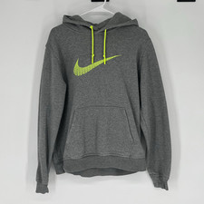 NIKE Men’s Hoodie L Gray Neon Swoosh Logo Pullover Fleece Athletic Sweatshirt