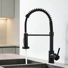 Black Kitchen Sink Faucet / Panel Stainless Steel Pull Down Sprayer Swivel Mixer