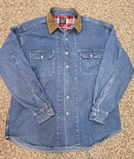 Y2K Gap Denim Shirt Jac Adult Large Flannel Lined Cord Collar Button Up