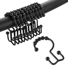 Matte Black Shower Curtain Hooks Rings 12 PCS Double Sided Stainless Steel Set