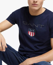 GANT Shield Logo T-Shirt Navy Blue Mens Cotton Tee Short Sleeve Size Meduim
