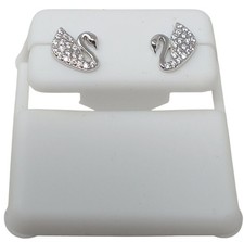 Swan Earrings 925 Sterling Silver With Sparkling Crystal Rhinestones Stud G-8