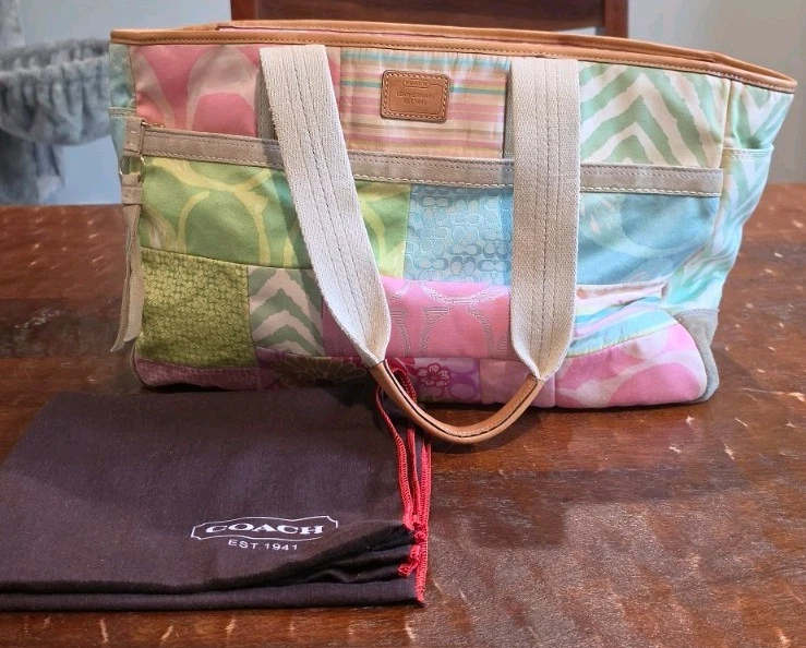 Y2K Vintage Coach Patchwork Hamptons Tote with Leather habdles And Suede bottom - Image 1 of 4