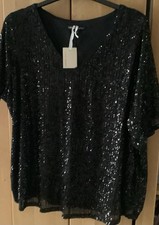 Women's Sparkly Sequin Top, Black, Size 28 New With Tag