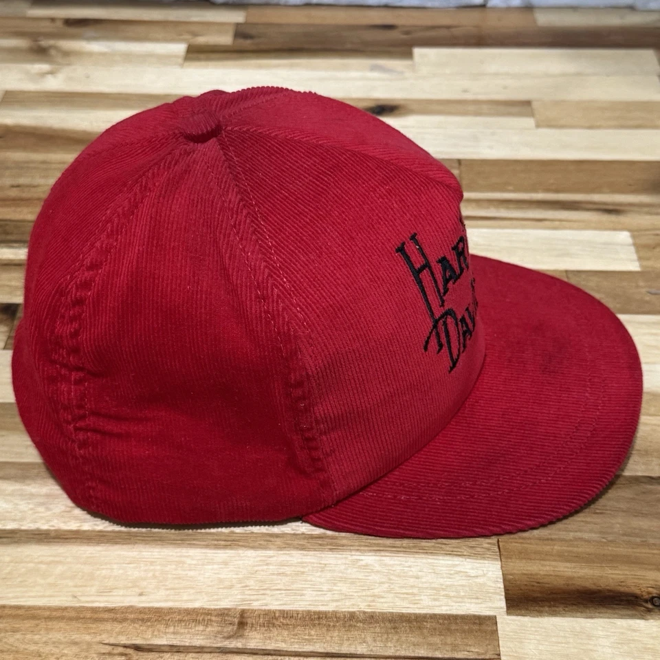 Gorra Harley-Davidson roja de pana Snapback hecha en EE. UU. estilo vintage años 80 Foto 4 de 4