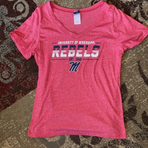 OLE MISS REBELS WOMENS LADIES RED V-NECK T-SHIRT S XXL