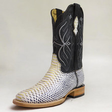 MEN'S COWBOY NATURAL PYTHON PRINT SQUARE TOE PULL ON BOOT - Handmade in Mexico -