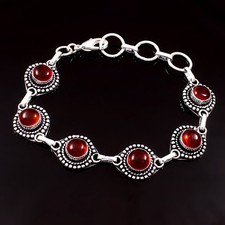 925 Sterling Silver Natural Red Garnet Gemstone Handmade Jewelry Chain Bracelet