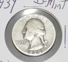 Silver 1939 D Denver Mint Washington Quarter Very Fine Silver 25c Coin