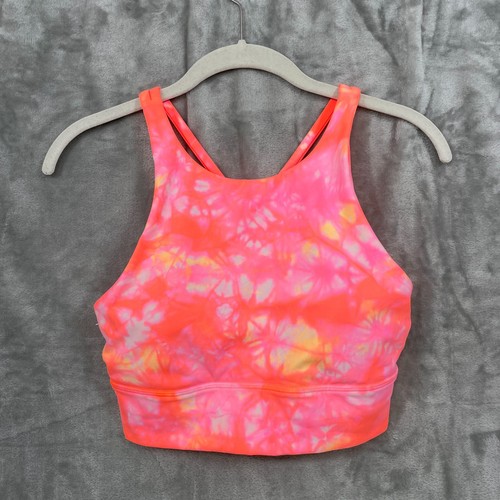 Lululemon Energy Bra High Neck Long Line Size 6 Grapefruit Pink Crossback