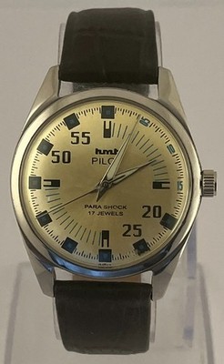 Refurbished HMT Pilot HandWinding Gold Dial Analog Men's Wrist Watch Free Ship