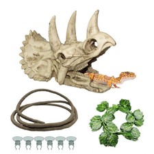 Bearded Dragon Tank Accessories Resin Dinosaur Triceratops Skull Skeleton Rep...