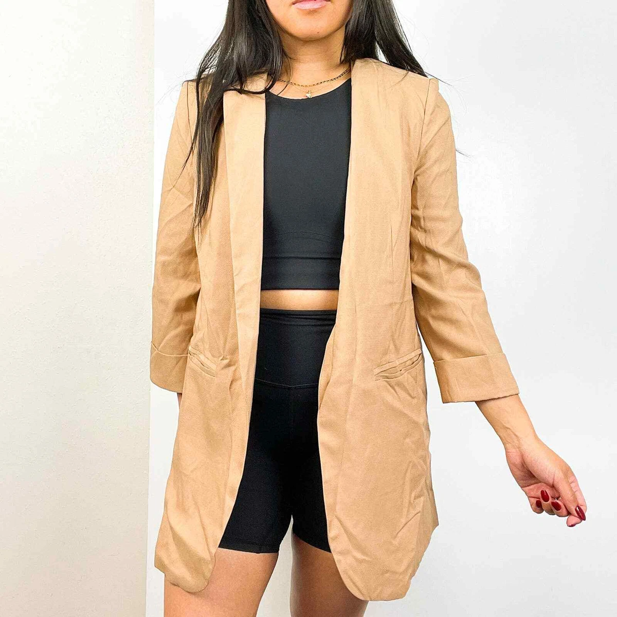 NWT Missguided Size 0 Price Point Basic Long Blazer Jacket Polyester Beige  Open | eBay