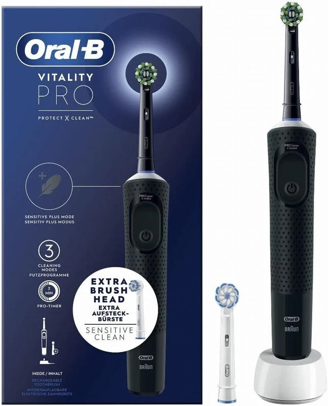 Spazzolino Elettrico ORAL-B Braun VITALITY PRO Nero 3 Modalità Timer Ricambio