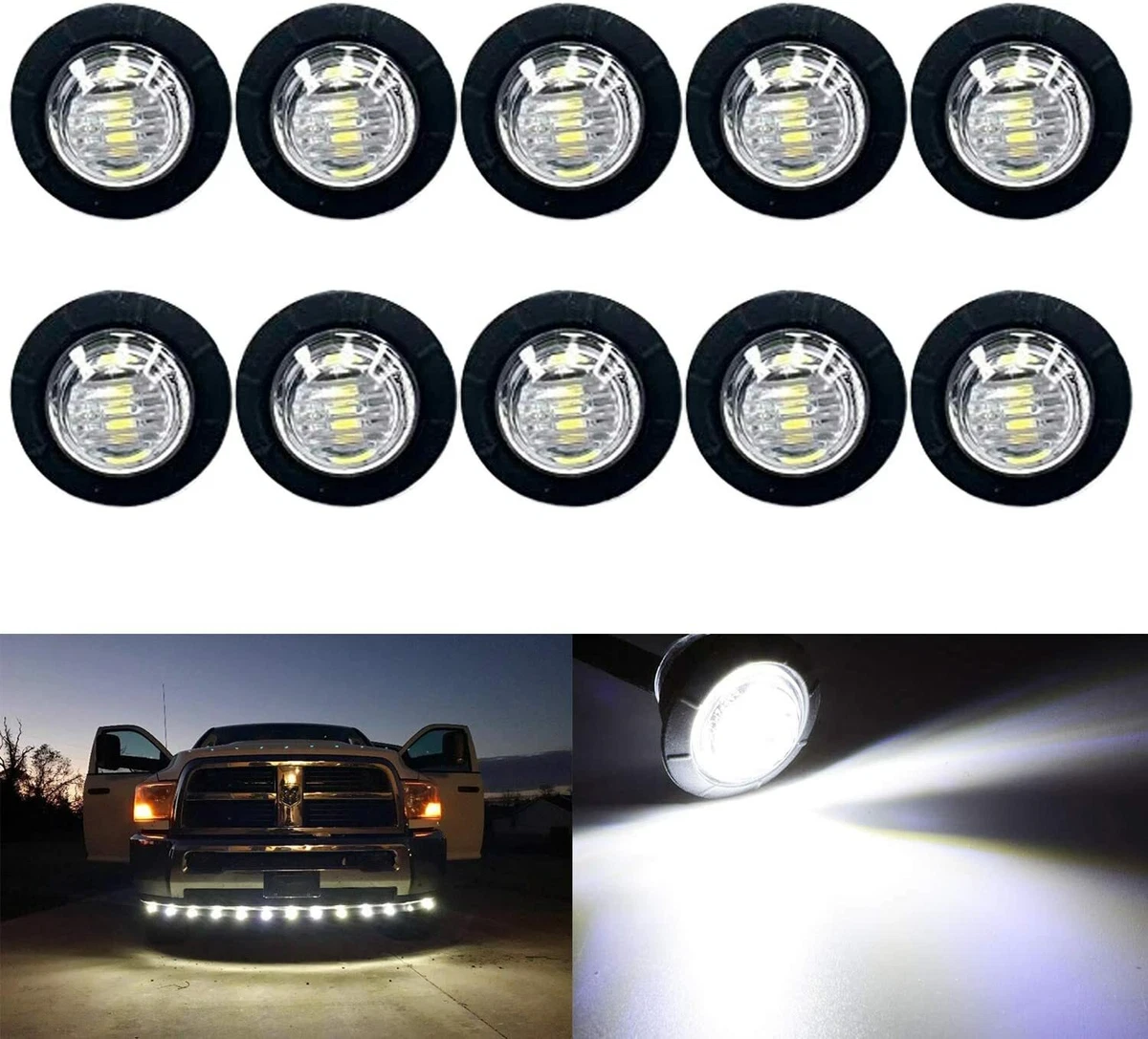 10Pcs 12V LED Car Small Round Side Marker Light Lorry Button Lamp
