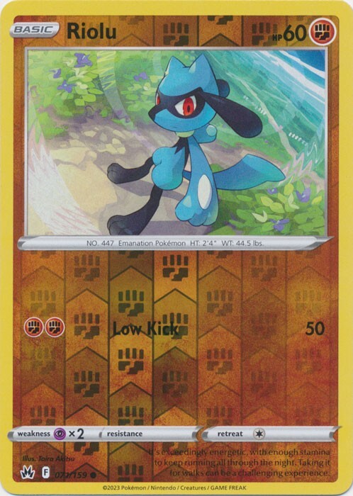 Reverse Holo Riolu 071/159 Common Crown Zenith Pokemon TCG