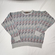 Jantzen Women's Wool Sweater Size XL Gray Red Blue Long Sleeve Pullover USA Made