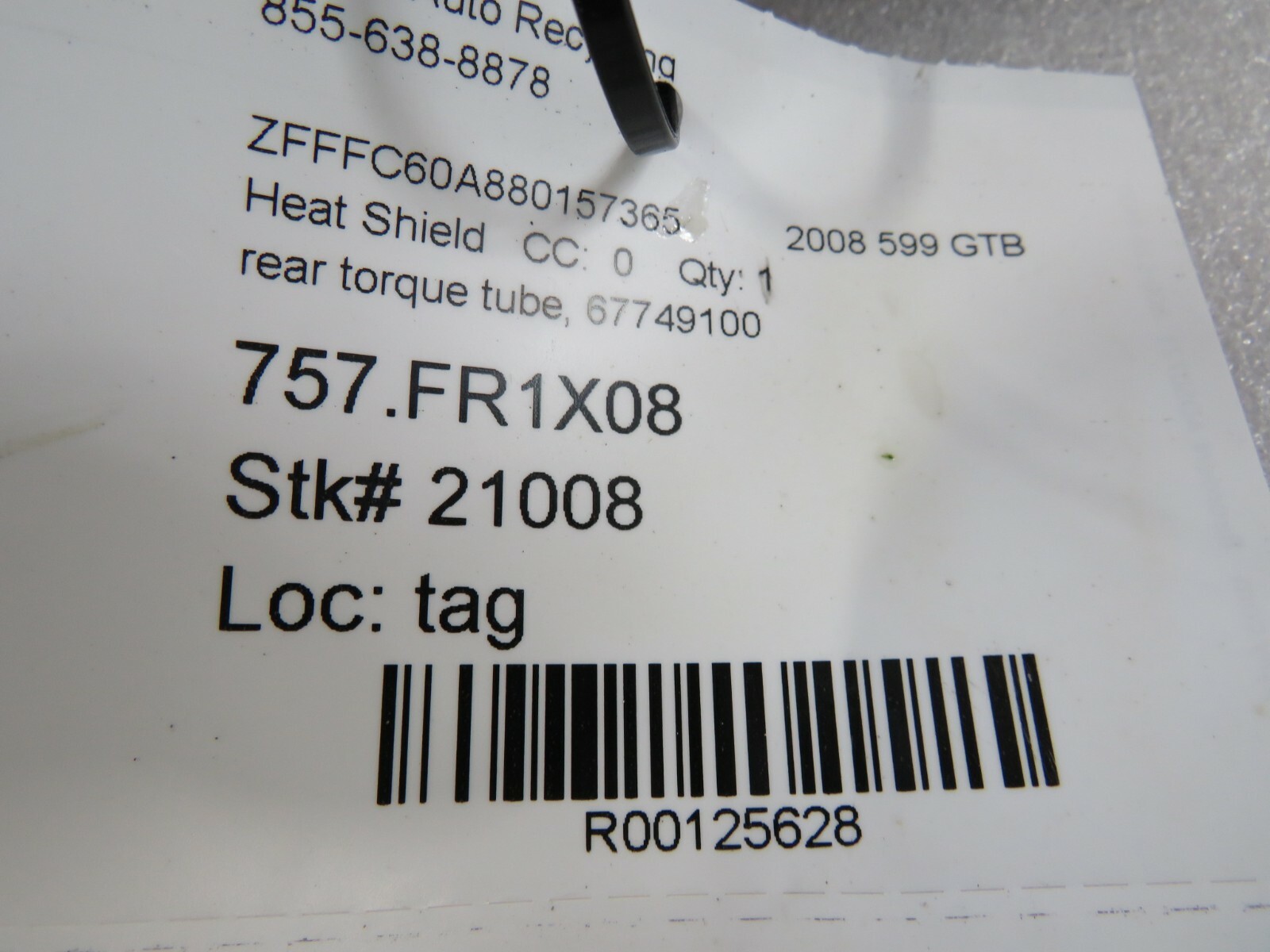 Ferrari 599 GTB, Rear Torque Tube Heat Shield, Used, P/N 67749100