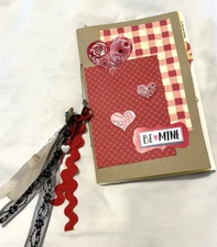 Junk Journal “Be Mine” Valentine Red, Handmade Paper Ephemera 9x5” 20 Pages Tuck