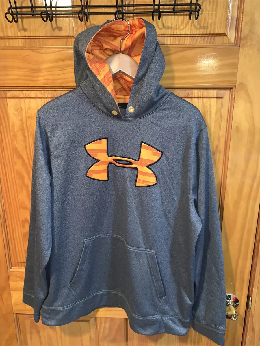 Men's Under Armour Hoodie Sweatshirt Size Large Loose Gray Orange