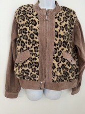 Mystree Zip Up Jacket Animal Print Bomber Leopard Dusty Rose Medium