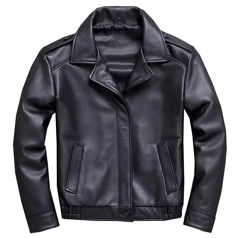Mens New Styling Black Elastic Waist Biker Genuine Lambskin Leather Jacket