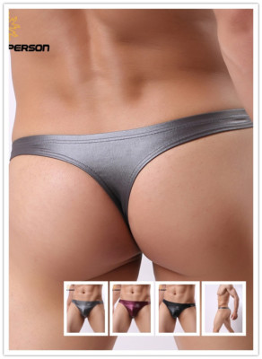 underwear men new writings Sexy for low waist Briefs imitation leather maleS-XXL