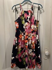 Vince Camuto Fit & Flare Floral Dress Womens Size 8 Sleeveless Zip High Neck