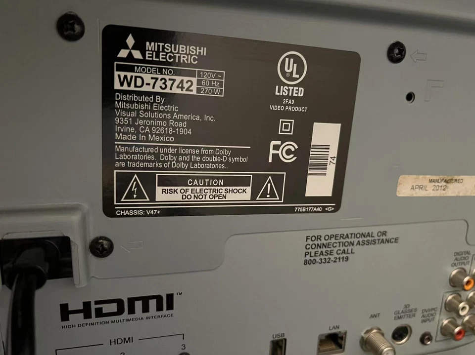 Mitsubishi TV (73 inch) Electric WD‑73742 - Image 3 of 3