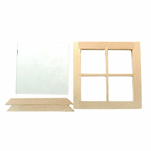 Fenêtre en bois 4 vitres avec cadre maison de poupées accessoire miniature 1:12 - Photo 2/12