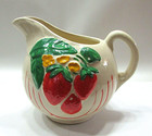 Antique Hand Painted Strawberry USA Pottery Ball Pitcher Farm Country Cottage