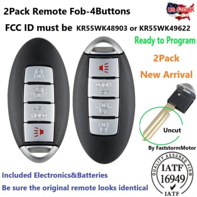 2x Entry Remote Control Keyless Key Fob for Nissan 2009-2015 Nissan 370Z Versa