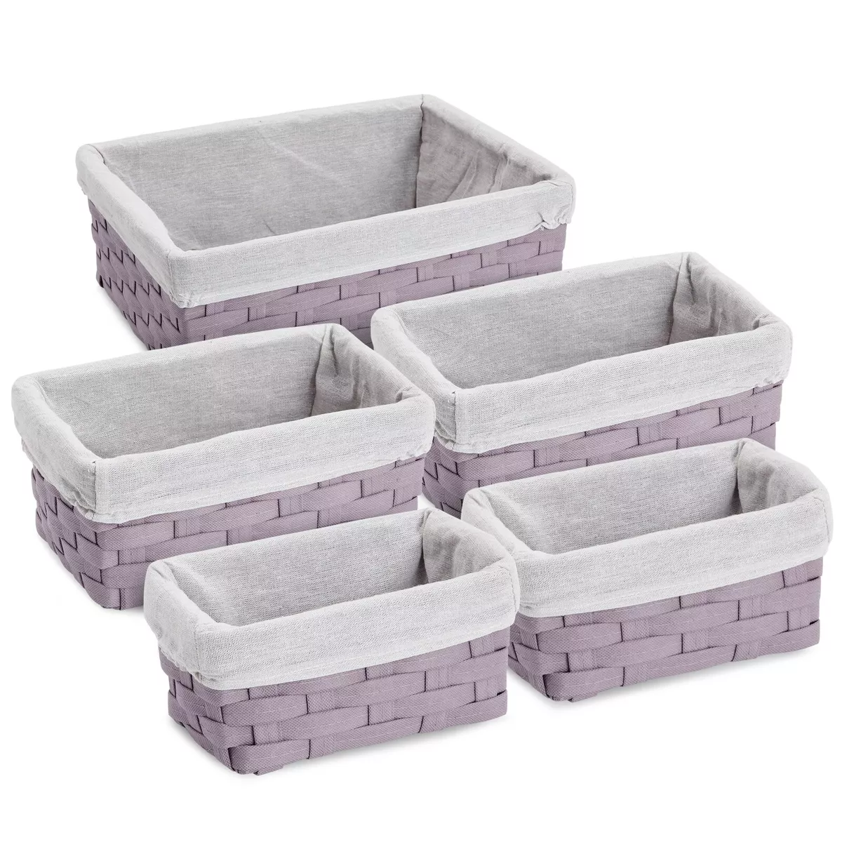 5 Pack Wicker Nesting Baskets with Cloth Lining for Shelves