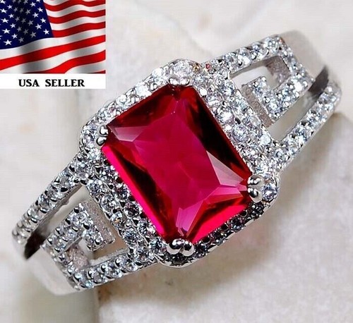 3CT Treated Ruby & White Topaz 925 Solid Sterling Silver Ring Jewelry Sz 8 IB2-2