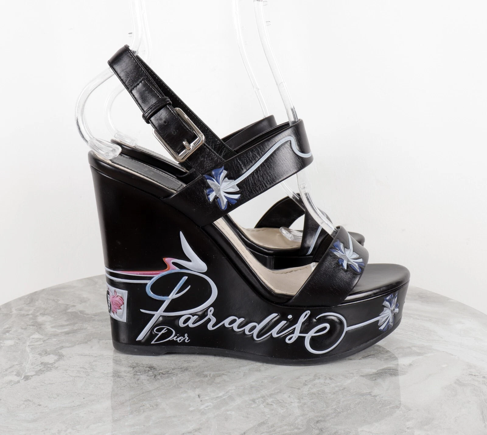 Sandales compensées Christian Dior cuir noir pointure 37