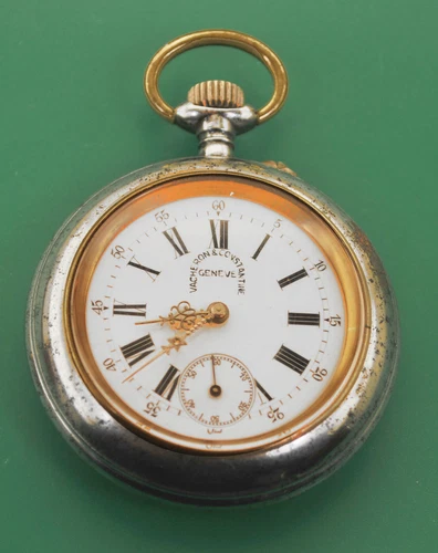 ANTIQUE 52MM VACHERON & CONSTANTIN PORCELAIN DIAL GOLD PLUCK POCKET WATCH WORKS