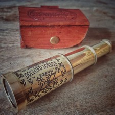 Brass Telescope with Leather Case Vintage Style Pocket Spyglass Size S