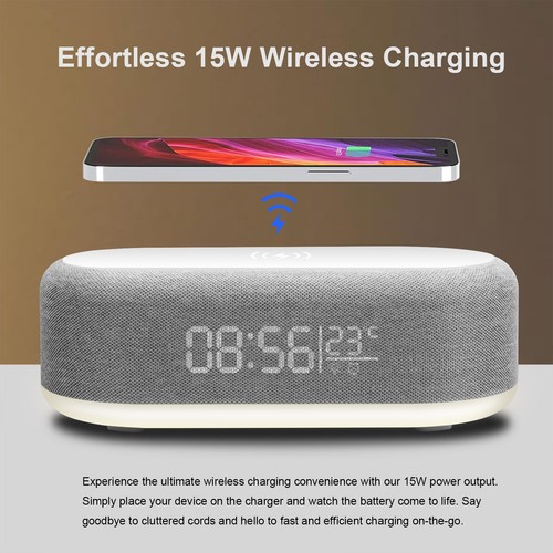 Digital Alarm Clock 15W Phone Wireless Charger Thermometer Date LED Night Light - Picture 9 of 16