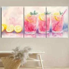 3pcs Vibrant Pink Lemonade Cottagecore Summer Metal Print Ready to Hang Art