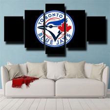 MLB Baseball Team Toronto Blue Jays Logo Black 5 Piece Panel Canvas Wall Art