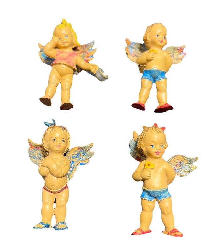 Vintage Plastic Italian Cherub Ornaments Set Of 4